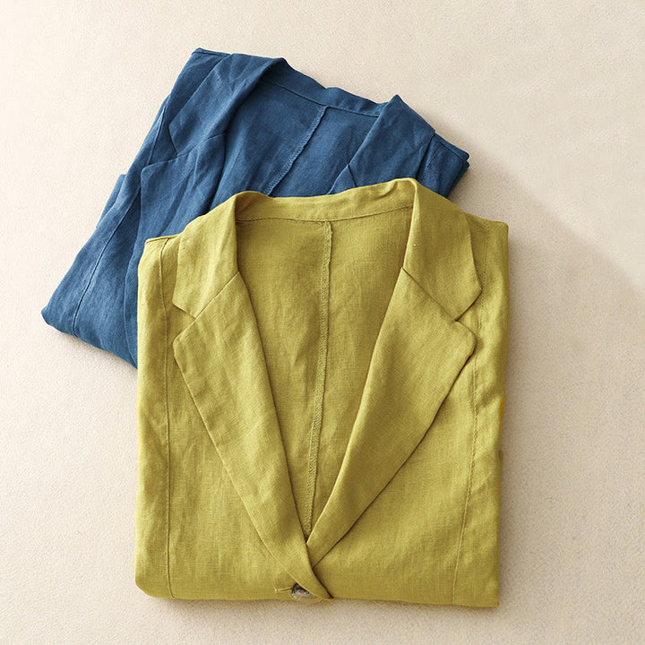 Veste de costume boutonnée en coton à manches trois-quarts et poches pour femme Buddha Stones - image 20