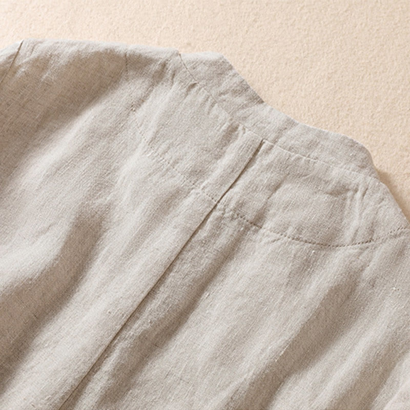 Veste à manches longues et col montant en coton et lin pour femme Buddha Stones avec poches - image 4