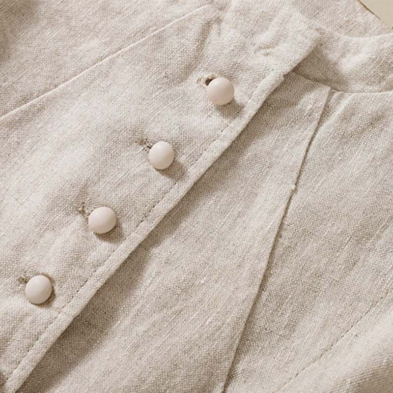 Chemise à manches longues en coton et lin Buddha Stones pour femme, col montant et poches - image 10