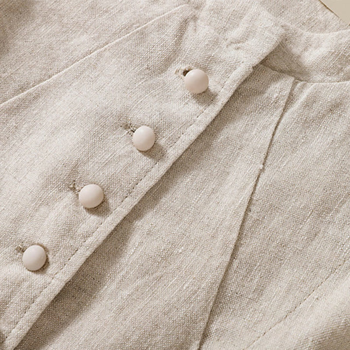 Chemise à manches longues en coton et lin Buddha Stones pour femme, col montant et poches - image 10