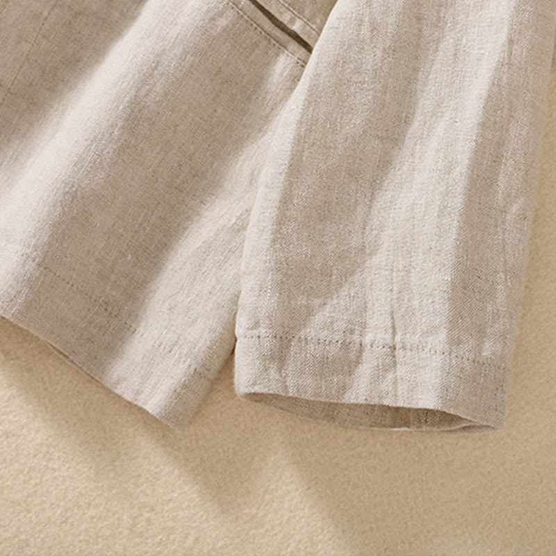 Chemise à manches longues en coton et lin Buddha Stones pour femme, col montant et poches - image 3