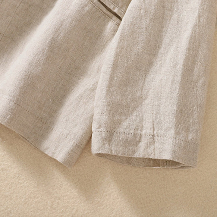 Chemise à manches longues en coton et lin Buddha Stones pour femme, col montant et poches - image 3