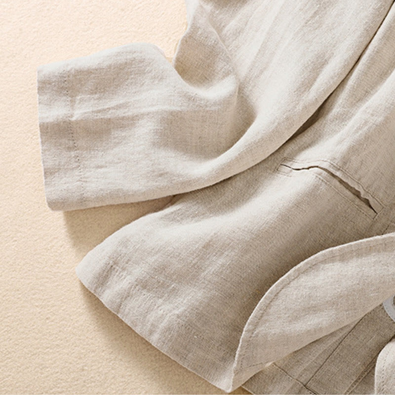 Veste à manches longues et col montant en coton et lin pour femme Buddha Stones avec poches - image 8