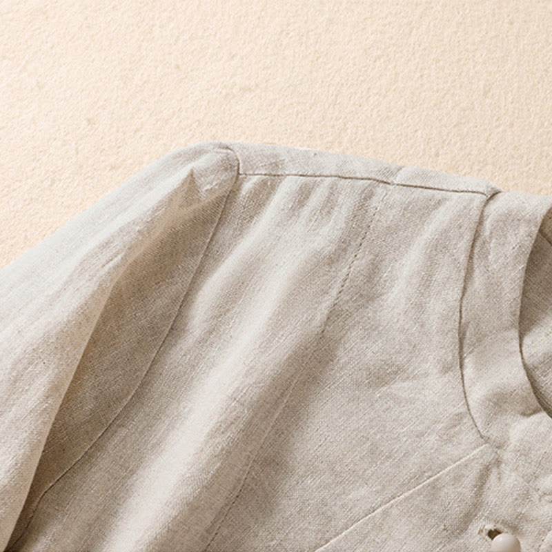 Veste à manches longues et col montant en coton et lin pour femme Buddha Stones avec poches - image 6