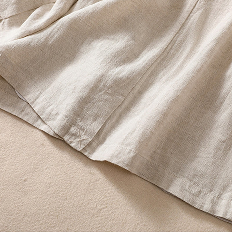Chemise à manches longues en coton et lin Buddha Stones pour femme, col montant et poches - image 9