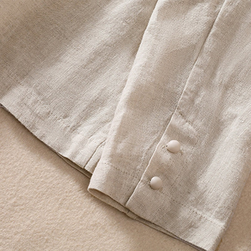 Chemise à manches longues en coton et lin Buddha Stones pour femme, col montant et poches - image 11