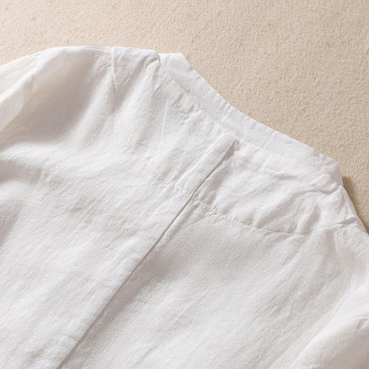 Veste à manches longues et col montant en coton et lin pour femme Buddha Stones avec poches - image 15