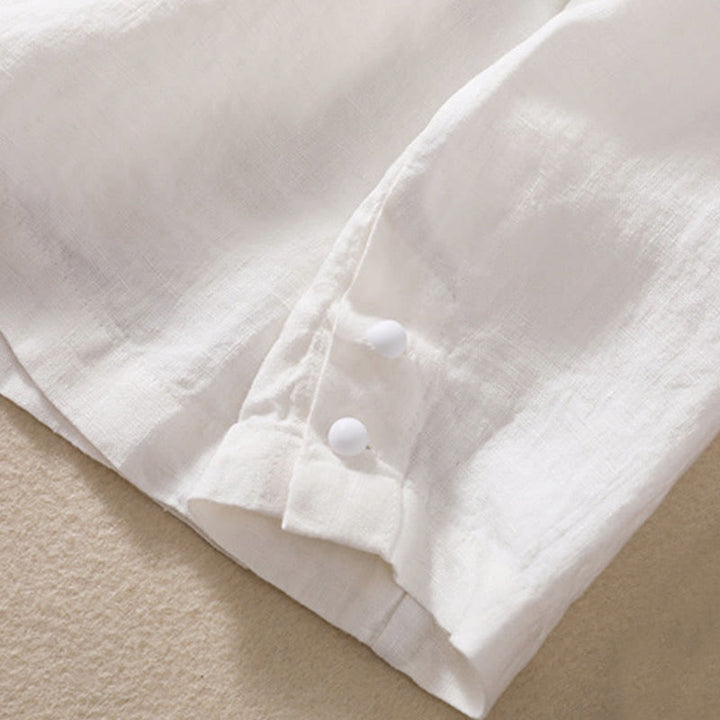 Chemise à manches longues en coton et lin Buddha Stones pour femme, col montant et poches - image 16