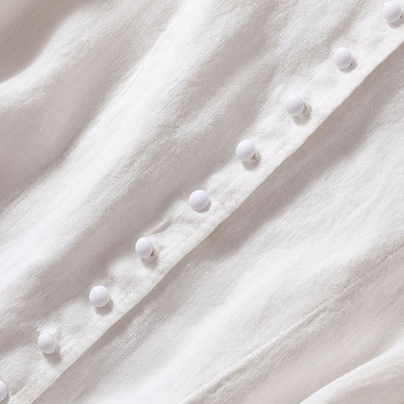 Chemise à manches longues en coton et lin Buddha Stones pour femme, col montant et poches - image 21