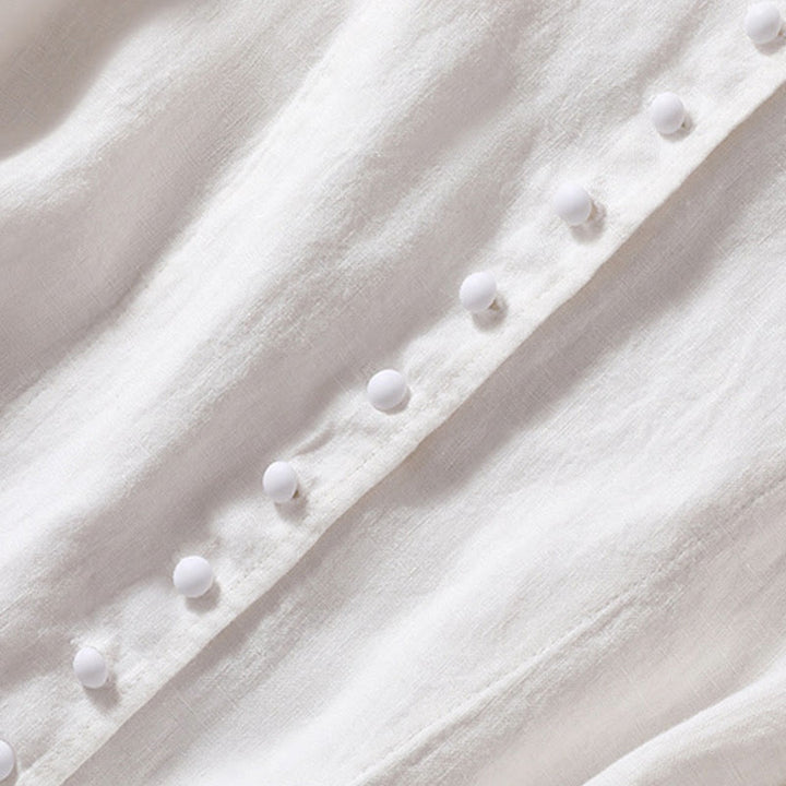 Chemise à manches longues en coton et lin Buddha Stones pour femme, col montant et poches - image 21