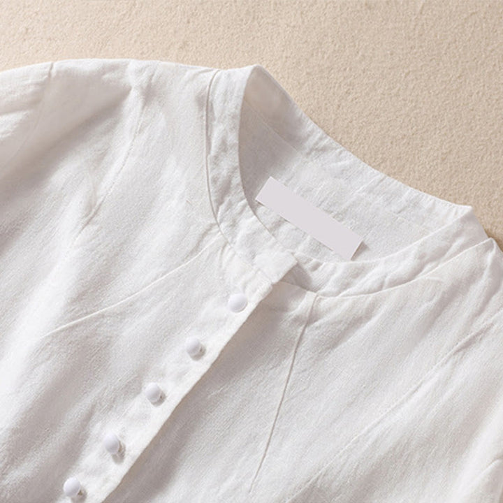 Veste à manches longues et col montant en coton et lin pour femme Buddha Stones avec poches - image 20