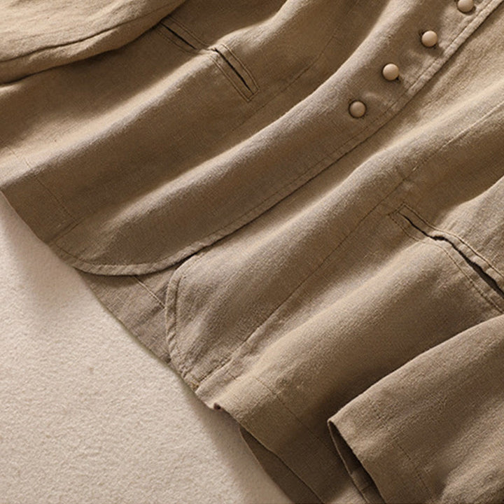 Veste à manches longues et col montant en coton et lin pour femme Buddha Stones avec poches - image 26