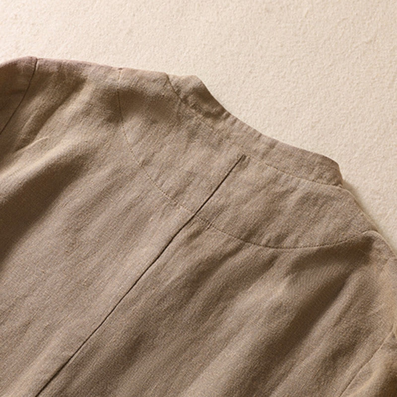 Veste à manches longues et col montant en coton et lin pour femme Buddha Stones avec poches - image 25