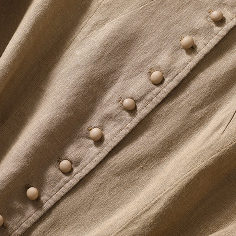 Chemise à manches longues en coton et lin Buddha Stones pour femme, col montant et poches - image 27