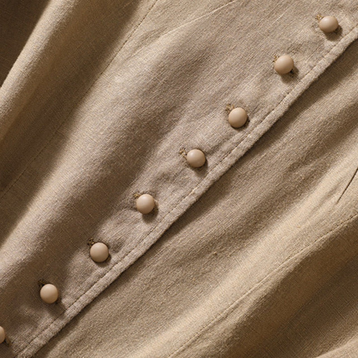 Chemise à manches longues en coton et lin Buddha Stones pour femme, col montant et poches - image 27