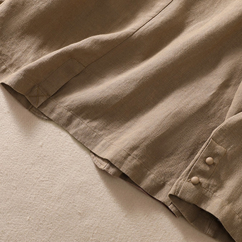 Veste à manches longues et col montant en coton et lin pour femme Buddha Stones avec poches - image 24