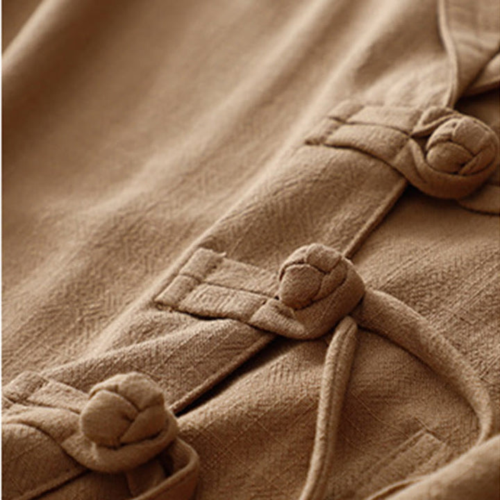 Veste à manches longues et poches pour femme Buddha Stones, en coton et lin, avec boutons grenouille - image 3