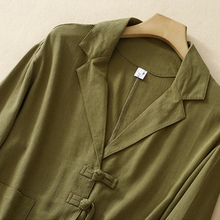 Veste à manches longues et poches pour femme Buddha Stones, en coton et lin, avec boutons grenouille - image 6