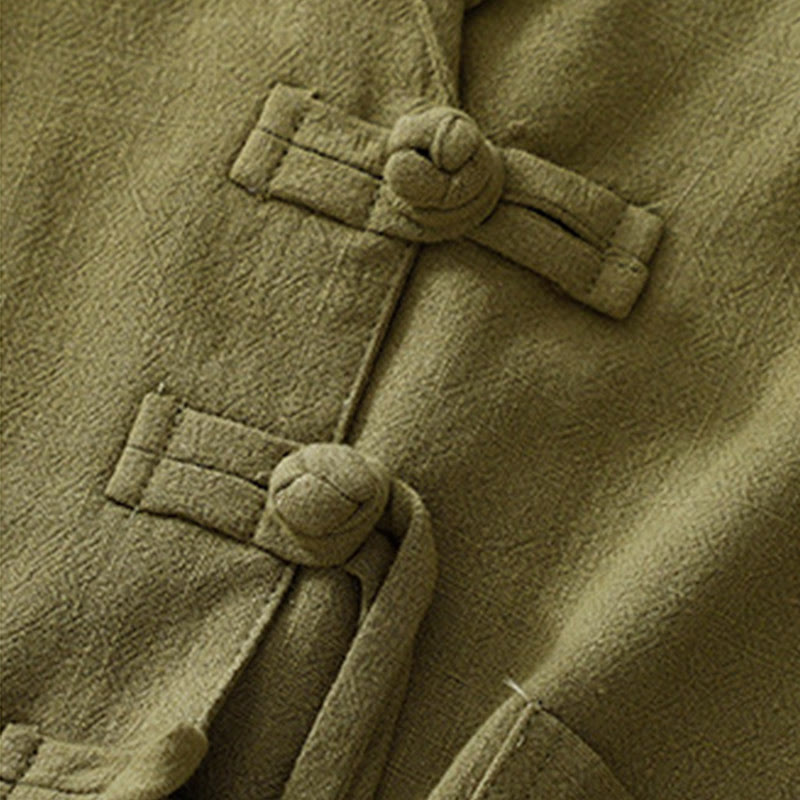 Veste à manches longues et poches pour femme Buddha Stones, en coton et lin, avec boutons grenouille - image 10