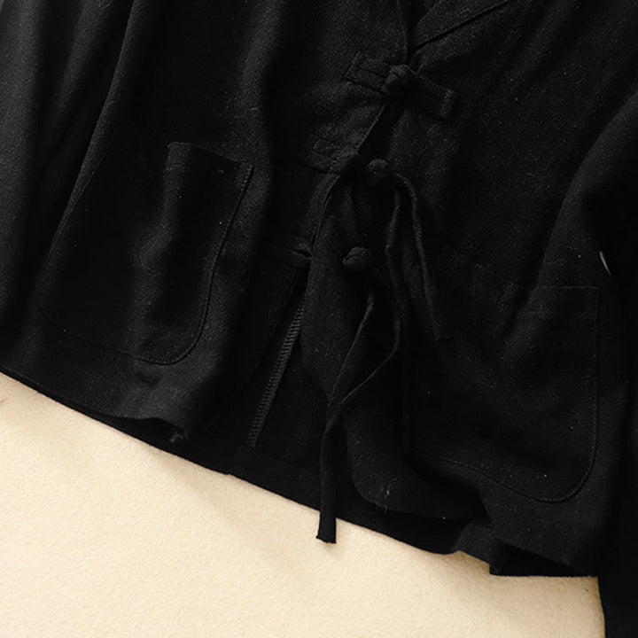 Veste à manches longues et poches pour femme Buddha Stones, en coton et lin, avec boutons grenouille - image 16