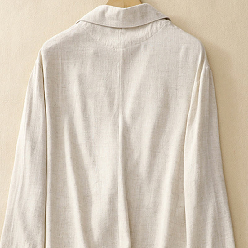 Veste à manches longues et poches pour femme Buddha Stones, en coton et lin, avec boutons grenouille - image 19