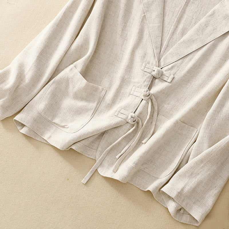 Veste à manches longues et poches pour femme Buddha Stones, en coton et lin, avec boutons grenouille - image 25