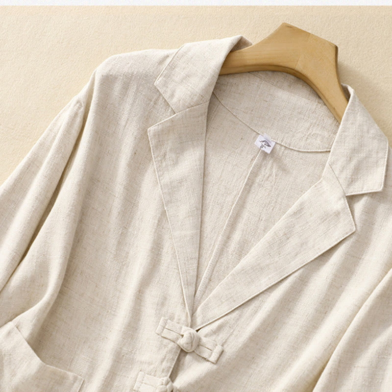 Veste à manches longues et poches pour femme Buddha Stones, en coton et lin, avec boutons grenouille - image 19