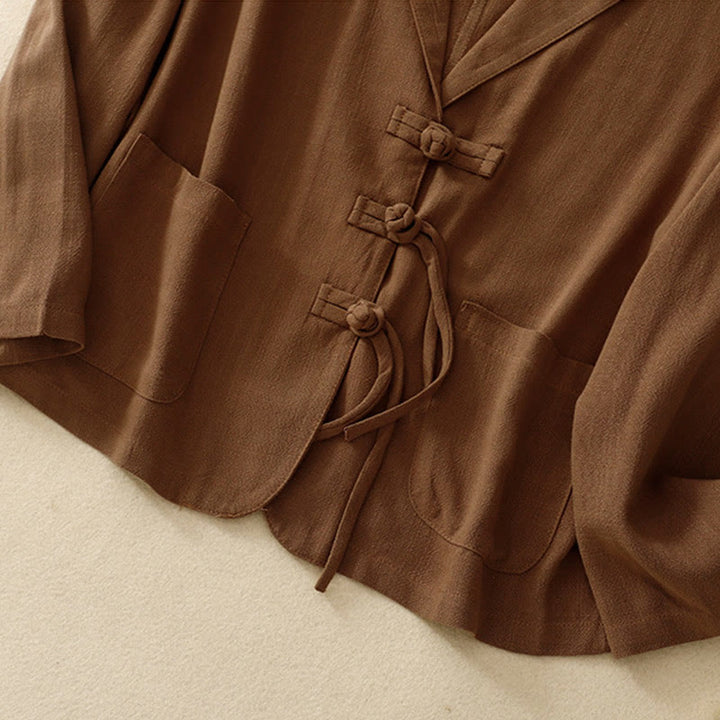 Veste à manches longues et poches pour femme Buddha Stones, en coton et lin, avec boutons grenouille - image 29