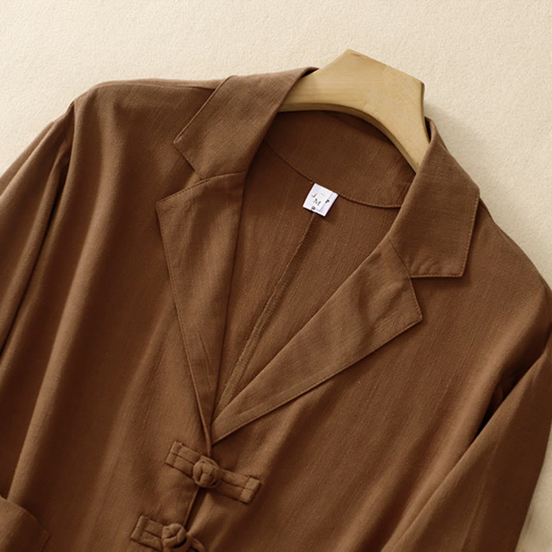 Veste à manches longues et poches pour femme Buddha Stones, en coton et lin, avec boutons grenouille - image 26