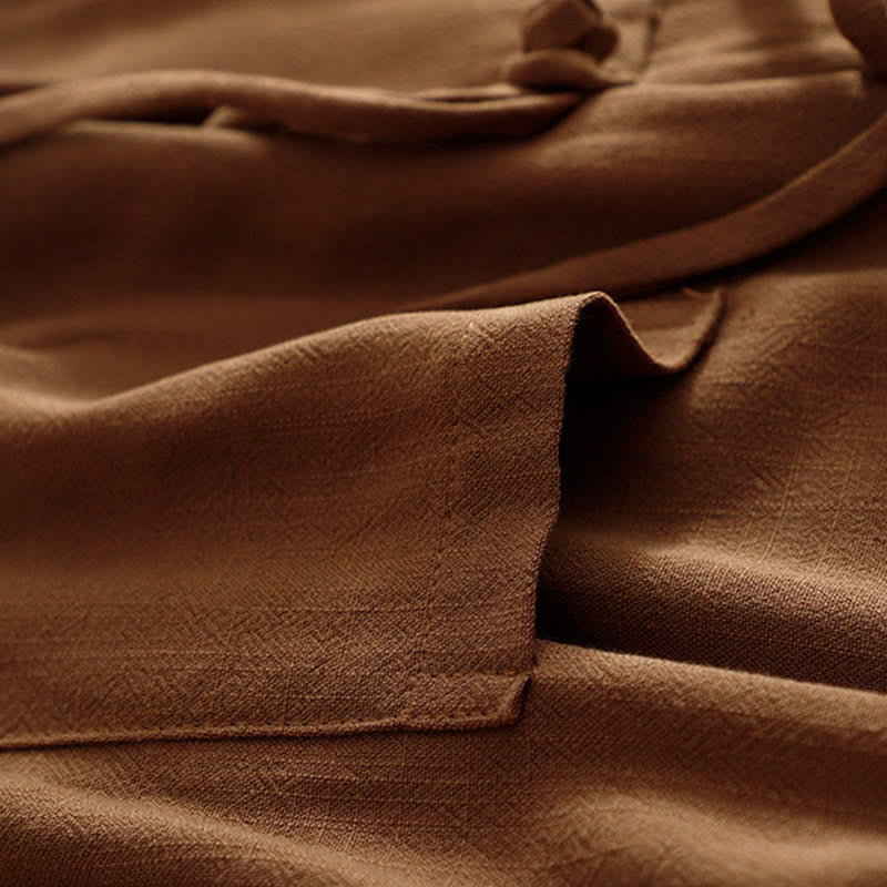 Veste à manches longues et poches pour femme Buddha Stones, en coton et lin, avec boutons grenouille - image 29