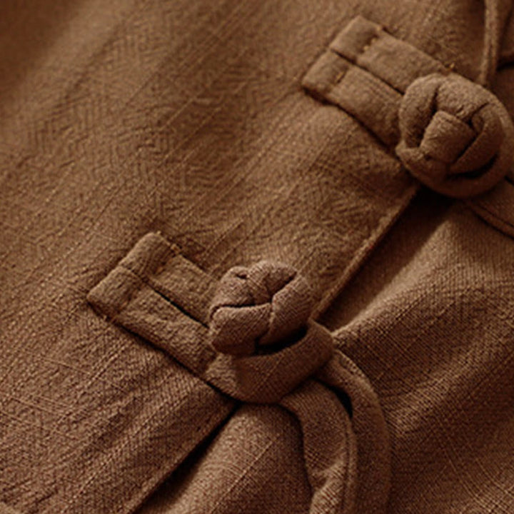 Veste à manches longues et poches pour femme Buddha Stones, en coton et lin, avec boutons grenouille - image 32