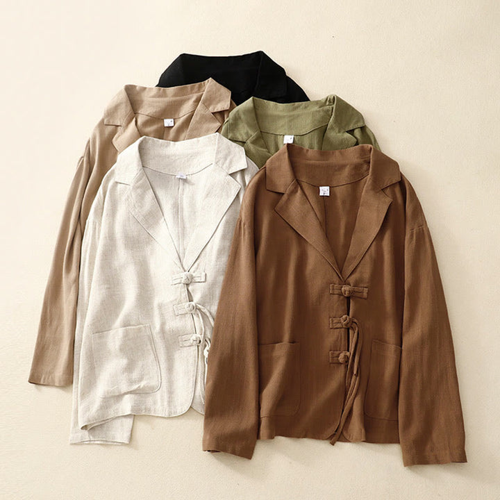 Veste à manches longues et poches pour femme Buddha Stones, en coton et lin, avec boutons grenouille - image 32