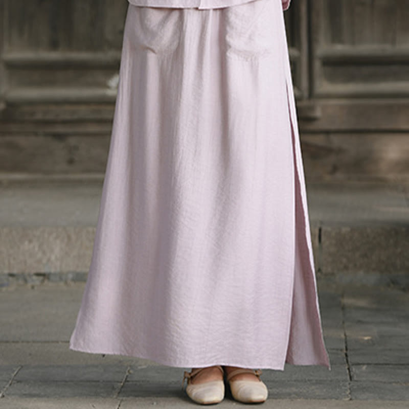 Ensemble 2 pièces pour femme, chemise à manches courtes, jupe et poches, motif Buddha Stones, en coton, idéal pour la méditation - Jupe RosyBrown - US8-10，UK/AU12-14，EU40-42 (2XL) - image 11