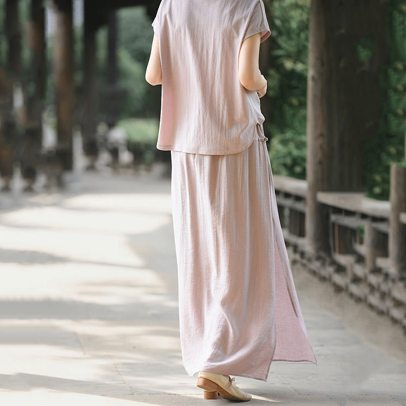 Ensemble 2 pièces pour femme, chemise à manches courtes, jupe et poches, motif Buddha Stones, en coton, idéal pour la méditation - image 6