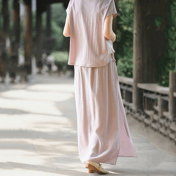 Ensemble 2 pièces pour femme, chemise à manches courtes, jupe et poches, motif Buddha Stones, en coton, idéal pour la méditation - image 6