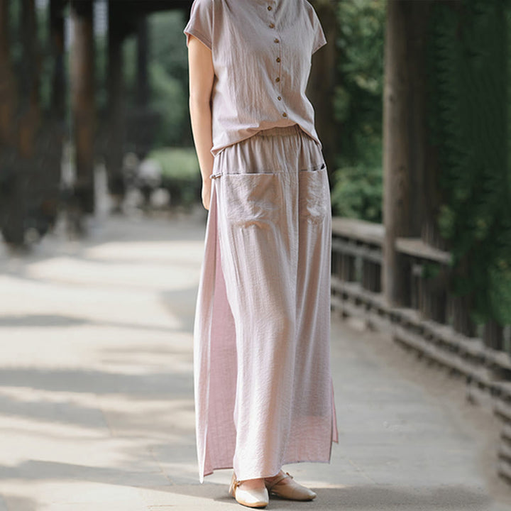 Ensemble 2 pièces pour femme, chemise à manches courtes, jupe et poches, motif Buddha Stones, en coton, idéal pour la méditation - image 4