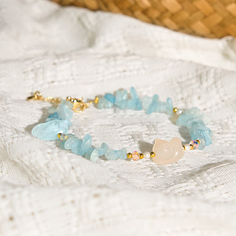 Bracelet de guérison en aigue-marine irrégulière naturelle en Buddha Stones - image 4