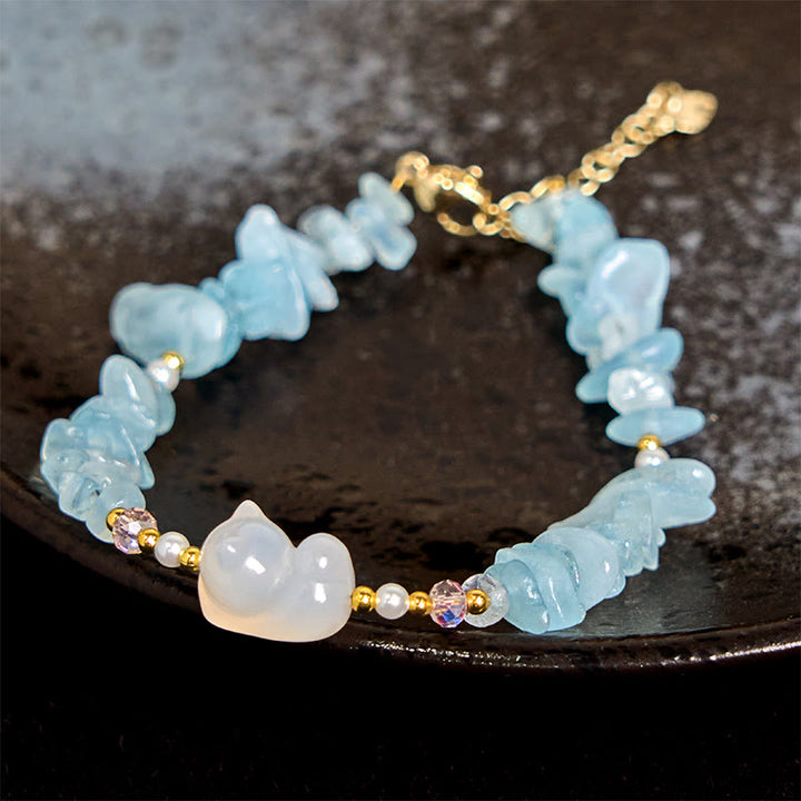 Bracelet de guérison en aigue-marine irrégulière naturelle en Buddha Stones - Aigue-marine (tour de poignet : 15 cm) - image 1