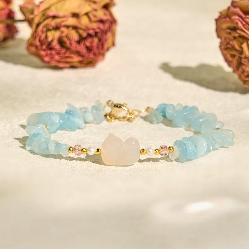 Bracelet de guérison en aigue-marine irrégulière naturelle en Buddha Stones - image 3