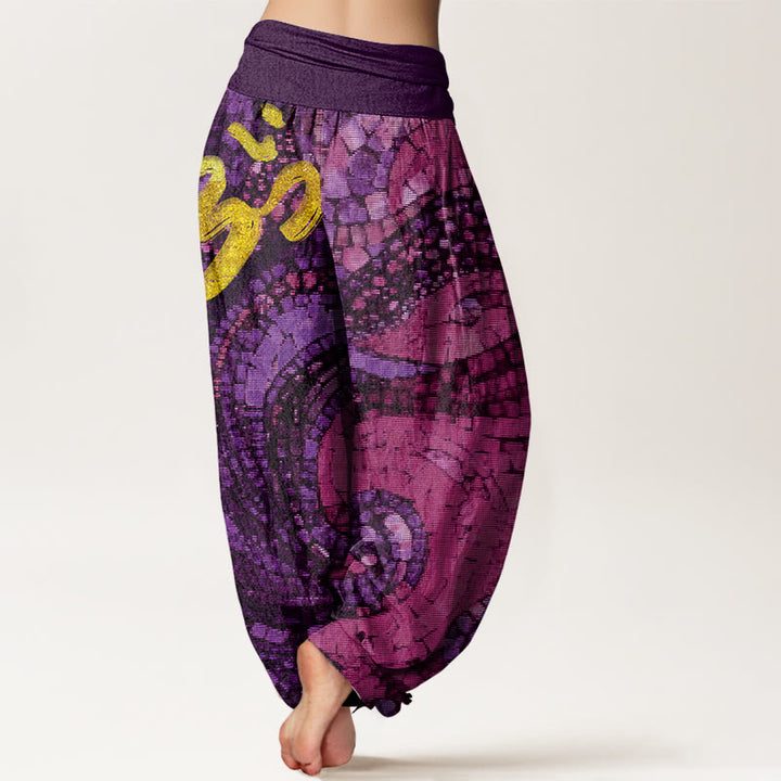 Pantalon sarouel décontracté à taille élastique pour femme, motif mosaïque de symboles Om dorés, Buddha Stones - image 6