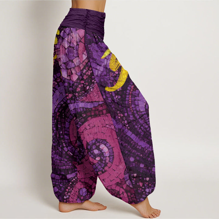 Pantalon sarouel décontracté à taille élastique pour femme, motif mosaïque de symboles Om dorés, Buddha Stones - image 6