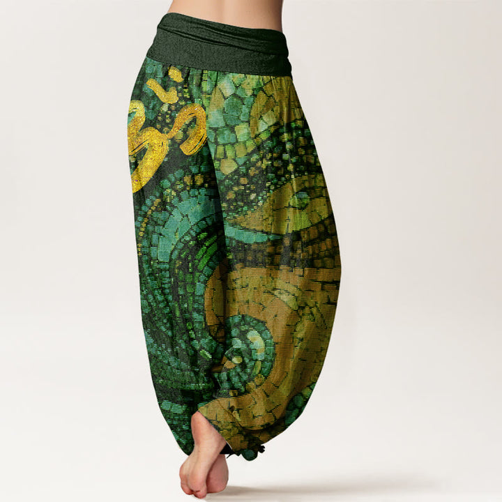 Pantalon sarouel décontracté à taille élastique pour femme, motif mosaïque de symboles Om dorés, Buddha Stones - image 9