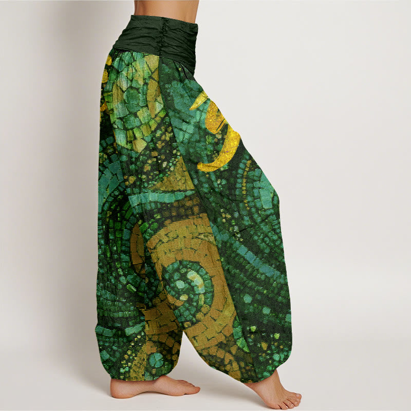 Pantalon sarouel décontracté à taille élastique pour femme, motif mosaïque de symboles Om dorés, Buddha Stones - image 10