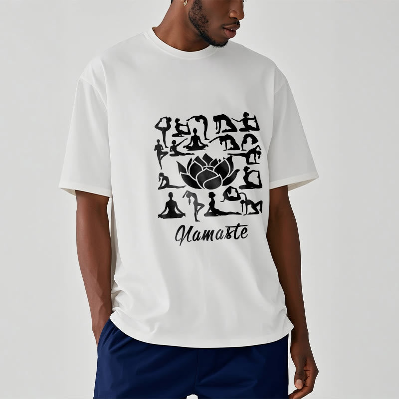 T-shirt décontracté à motifs de fleurs de lotus et de Buddha Stones, diverses postures de yoga - image 9