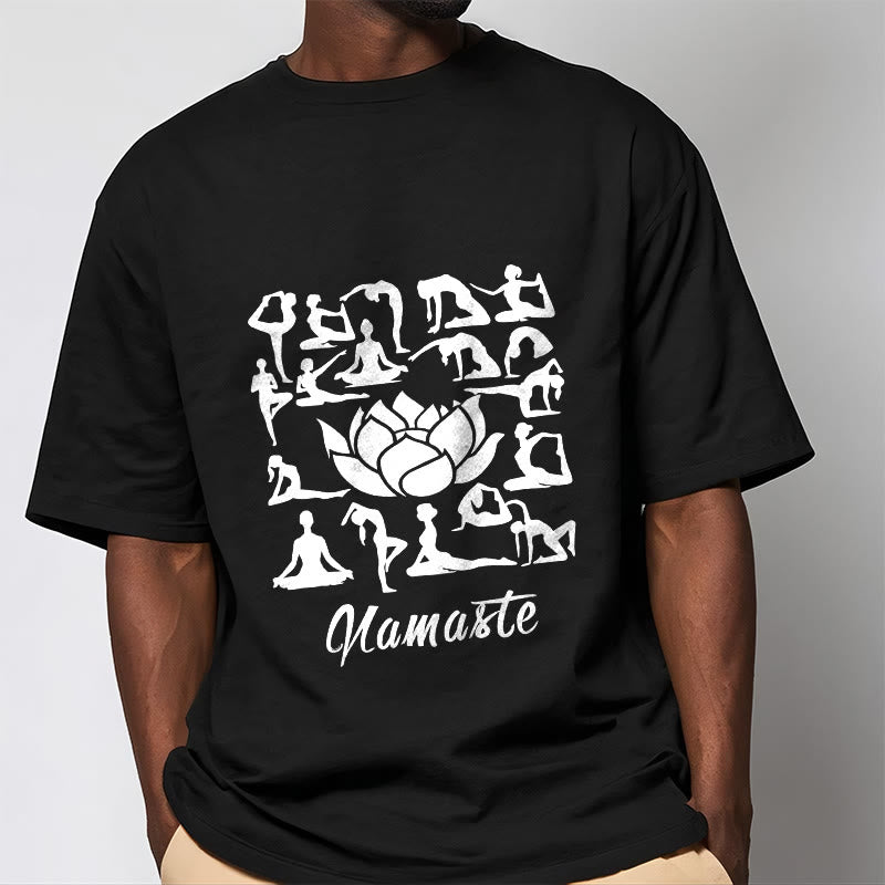 T-shirt décontracté à motifs de fleurs de lotus et de Buddha Stones, diverses postures de yoga - image 5