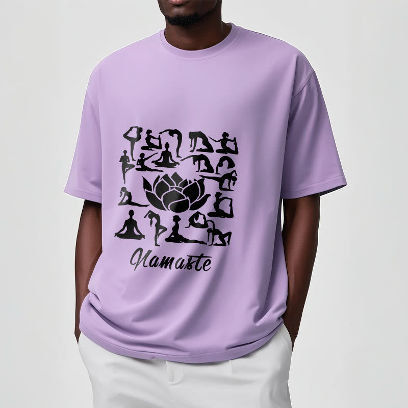 T-shirt décontracté à motifs de fleurs de lotus et de Buddha Stones, diverses postures de yoga - image 18