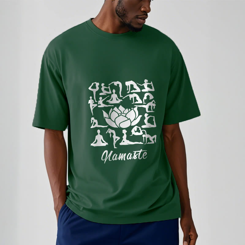 T-shirt décontracté à motifs de fleurs de lotus et de Buddha Stones, diverses postures de yoga - image 2