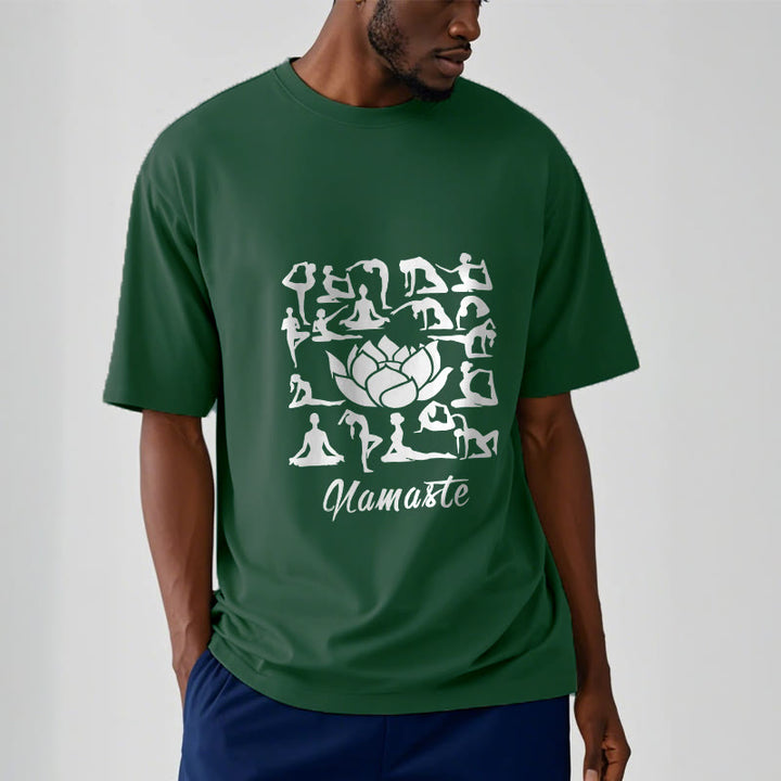 T-shirt décontracté à motifs de fleurs de lotus et de Buddha Stones, diverses postures de yoga - image 2