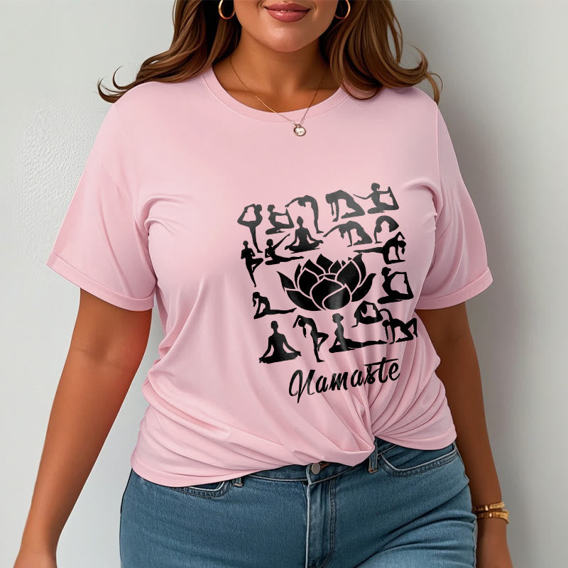T-shirt décontracté à motifs de fleurs de lotus et de Buddha Stones, diverses postures de yoga - image 14