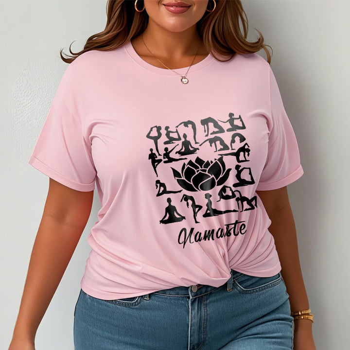 T-shirt décontracté à motifs de fleurs de lotus et de Buddha Stones, diverses postures de yoga - image 14